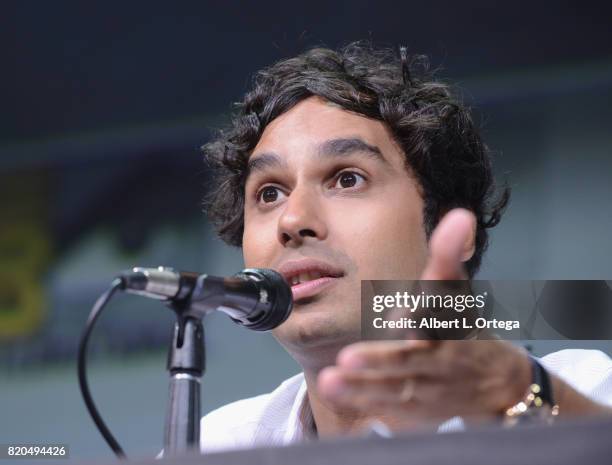 Actor Kunal Nayyar speaks onstage at Comic-Con International 2017 "The Big Bang Theory" panel at San Diego Convention Center on July 21, 2017 in San...