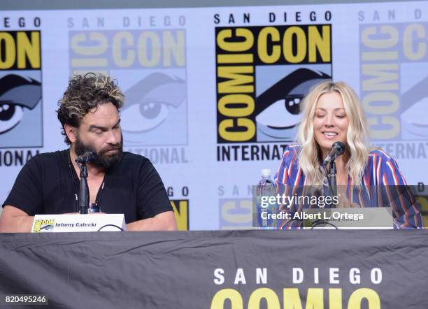 Actors Johnny Galecki and Kaley Cuoco speak onstage at Comic-Con International 2017 "The Big Bang Theory" panel at San Diego Convention Center on...