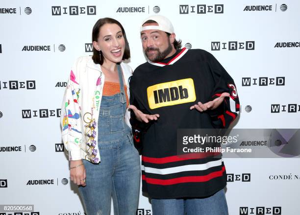 Actress Harley Quinn Smith and actor Kevin Smith at 2017 WIRED Cafe at Comic Con, presented by AT&T Audience Network on July 21, 2017 in San Diego,...