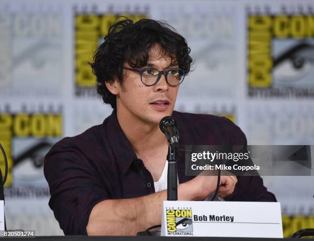 Actor Bob Morley speaks onstage at Comic-Con International 2017 "The 100" panel at San Diego Convention Center on July 21, 2017 in San Diego,...