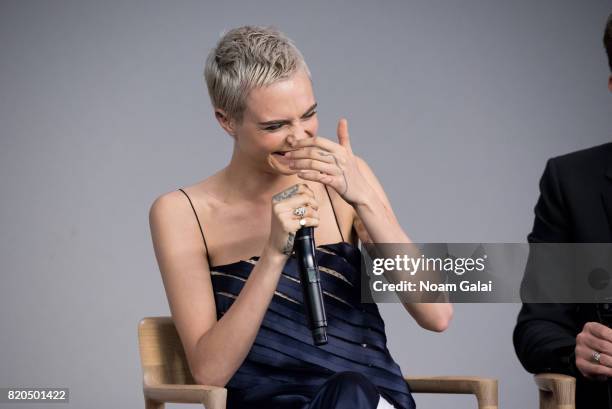Cara Delevingne visits Apple Store Soho to discuss "Valerian And The City Of A Thousand Planets" on July 21, 2017 in New York City.