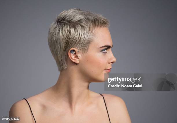 Cara Delevingne, hair detail, visits Apple Store Soho to discuss "Valerian And The City Of A Thousand Planets" on July 21, 2017 in New York City.