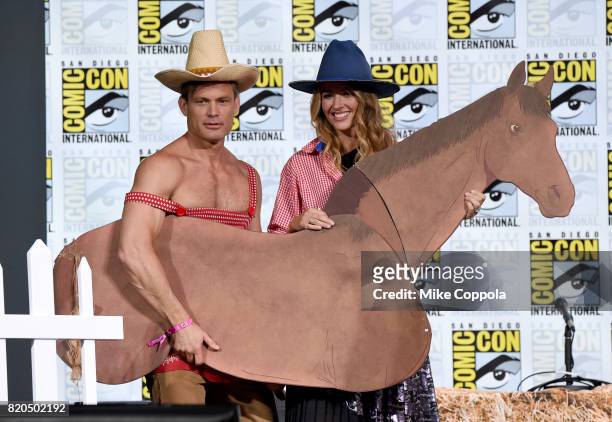 Actors Casper Van Dien and Amy Acker onstage at Comic-Con International 2017 SYFY panel at San Diego Convention Center on July 21, 2017 in San Diego,...