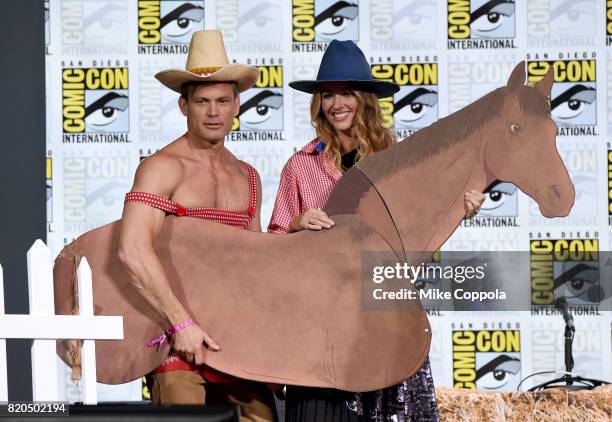 Actors Casper Van Dien and Amy Acker onstage at Comic-Con International 2017 SYFY panel at San Diego Convention Center on July 21, 2017 in San Diego,...