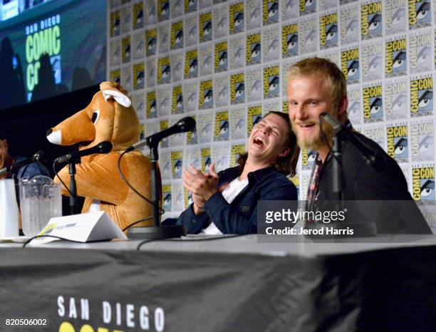 Actors Alex Hogh Andersen and Alexander Ludwig attend the "Vikings" panel during San Diego Comic-Con International 2017 at San Diego Convention...