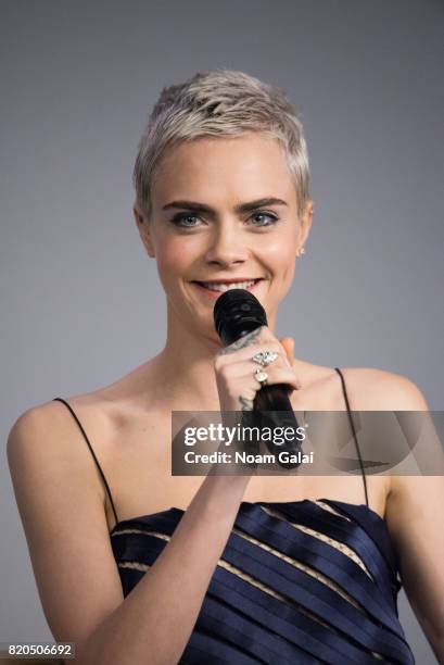 Cara Delevingne visits Apple Store Soho to discuss "Valerian And The City Of A Thousand Planets" on July 21, 2017 in New York City.