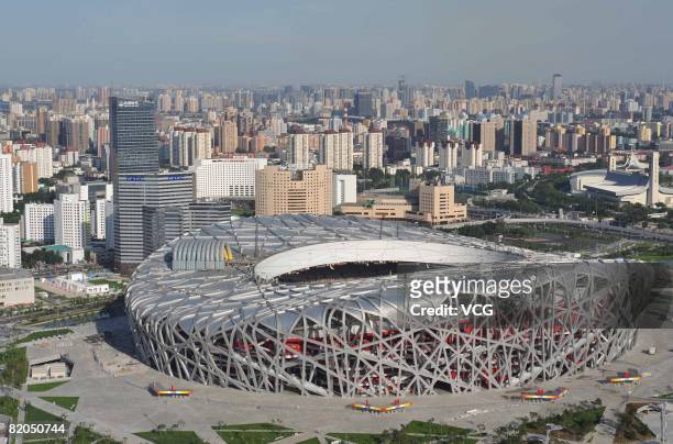 Aerial view of Beijing National Stadium, also known as the "Bird's Nest" on July 22, 2008 in Beijing, China.