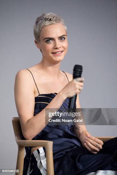 Cara Delevingne visits Apple Store Soho to discuss "Valerian And The City Of A Thousand Planets" on July 21, 2017 in New York City.