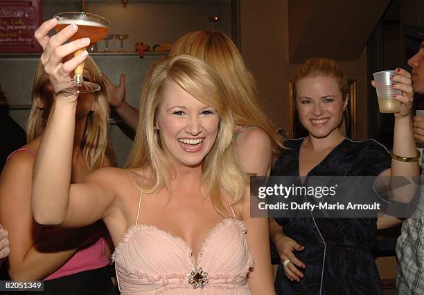 Actress Bailey Hanks celebrates after her debut performance in "Legally Blonde: The Musical" at the Palace Theatre on July 23, 2008 in New York City.