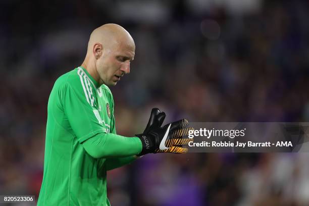 Brad Guzan of Atlanta United during the MLS match between Atlanta United and Orlando City at Orlando City Stadium on July 21, 2017 in Orlando,...