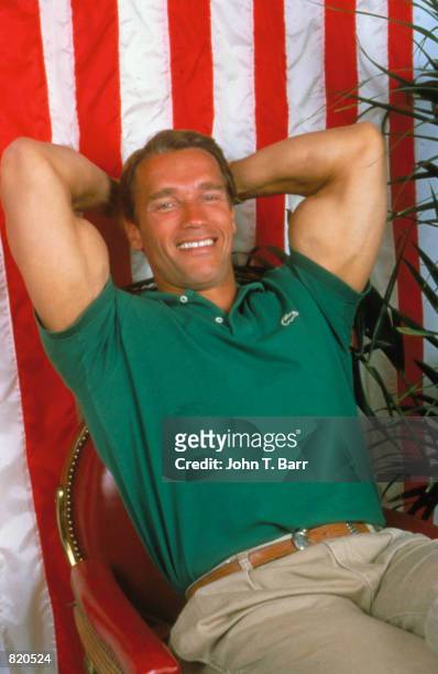 Actor Arnold Schwarzenegger poses for a portrait, 1987.