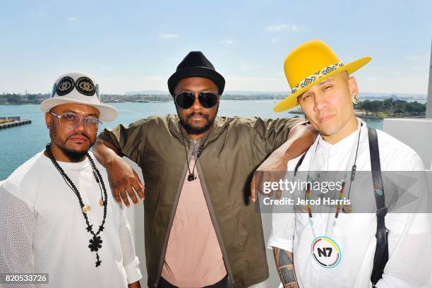 The Black Eyed Peas pose for a photo at the Hilton Bayfront Hotel during Comic Con on July 21, 2017 in San Diego, California.
