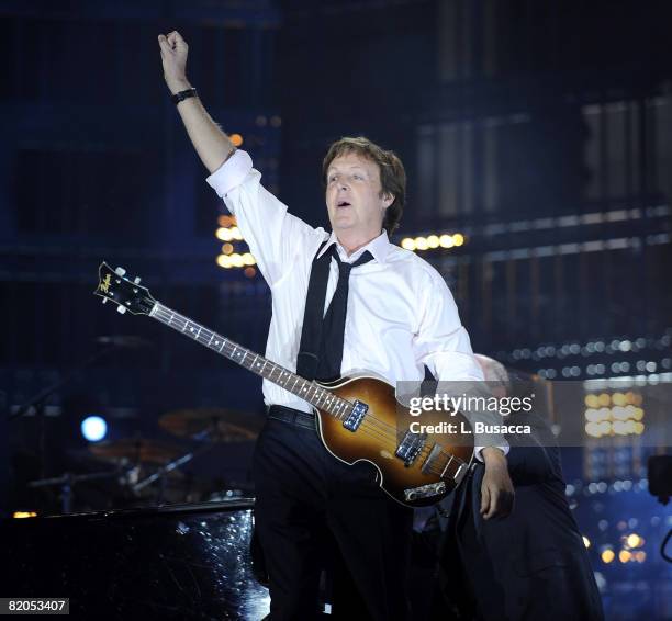 Exclusive* Sir Paul McCartney performs during the "Last Play at Shea" at Shea Stadium on July 16, 2008 in Queens, NY.