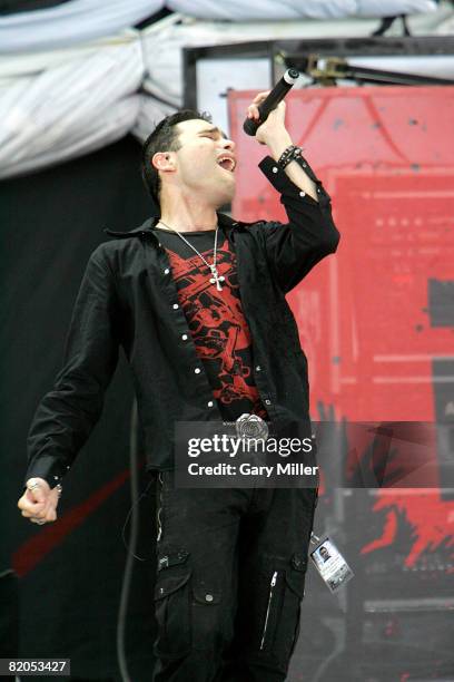 Lead singer Chris Brown of Trapt performs during CrueFest at the Verizon Wireless Amphitheater on July 23, 2008 in San Antonio, Texas.