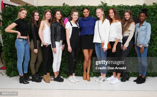 Finalists pose alongside Samantha Harris during the 2017 Girlfriend Priceline Pharmacy Model Search on July 22, 2017 in Sydney, Australia.