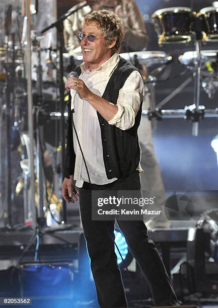 Exclusive* Roger Daltrey of The Who performs during the "Last Play at Shea" at Shea Stadium on July 16, 2008 in Queens, NY.