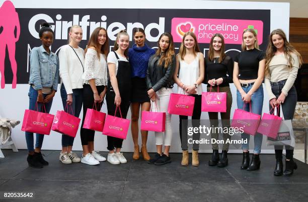 Finalists pose alongside Samantha Harris during the 2017 Girlfriend Priceline Pharmacy Model Search on July 22, 2017 in Sydney, Australia.