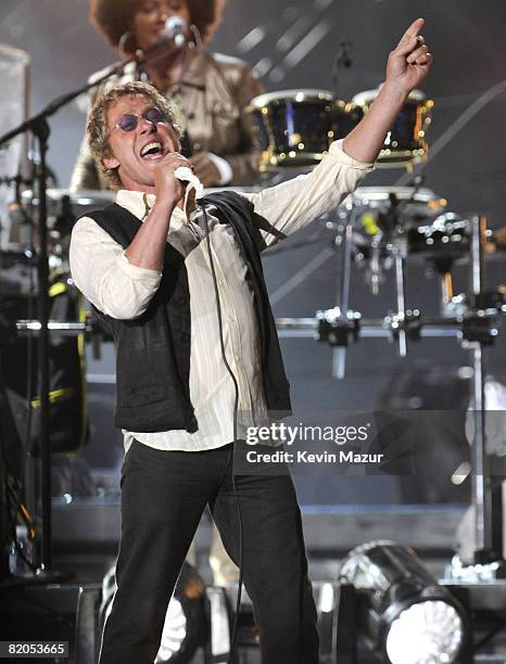 Exclusive* Roger Daltrey of The Who performs during the "Last Play at Shea" at Shea Stadium on July 16, 2008 in Queens, NY.