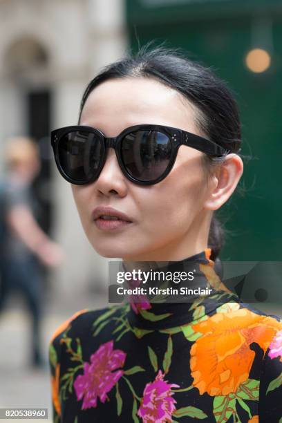 Fashion buyer Sherry Shen wears Celine sunglasses and a Balenciaga dress on day 3 of London Collections: Men on June 11, 2017 in Paris, France.
