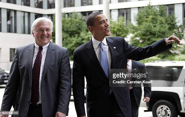 German Foreign Minister Frank-Walter Steinmeier welcomes U.S. Democratic presidential candidate Sen. Barack Obama on July 24, 2008 in Berlin,...