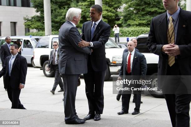 German Foreign Minister Frank-Walter Steinmeier welcomes U.S. Democratic presidential candidate Sen. Barack Obama on July 24, 2008 in Berlin,...