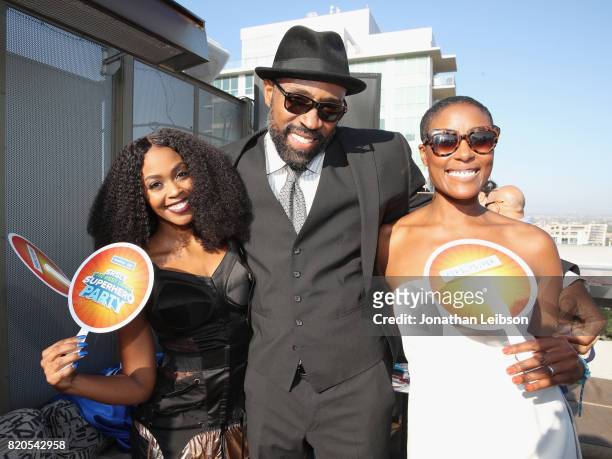 Actors Nafessa Williams, Cress Williams and Chistine Adams at BuzzFeed & The CW Present SRSLY The Best Damn Superhero Party! on July 21, 2017 in San...