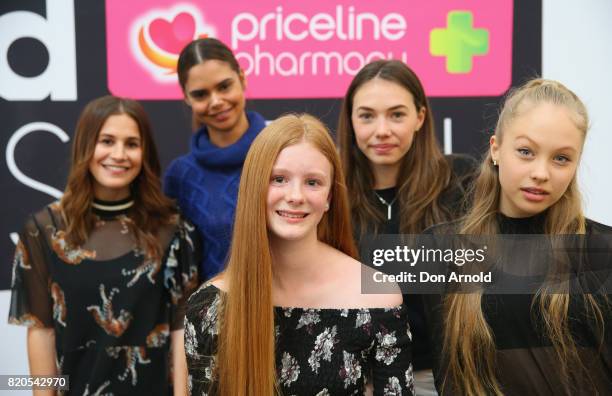 Modelling hopeful Bronte Fentoni poses alongside judges during the 2017 Girlfriend Priceline Pharmacy Model Search on July 22, 2017 in Sydney,...