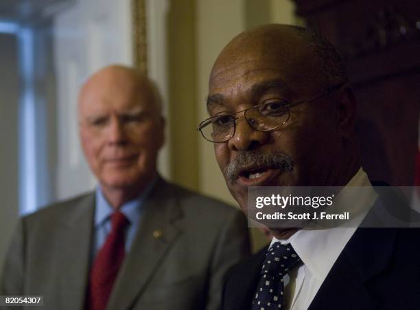 July 23: Senate Judiciary Chairman Patrick J. Leahy, D-Vt., and Simeon Wright, a cousin of Emmett Till, a black fourteen year old who was the victim...