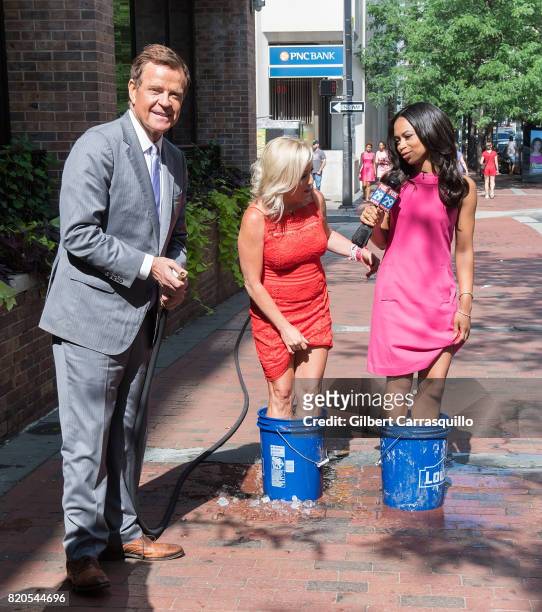 Co-hosts of Good Day Philadelphia Mike Jerrick, Alex Holley and FOX 29 News Anchor Jennaphr Frederick are seen during a segment of Fox 29's 'Good...