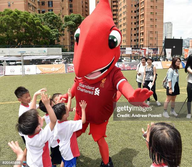 Mighty Red mascot of Liverpool during a soccer school on July 22, 2017 in Hong Kong, Hong Kong.