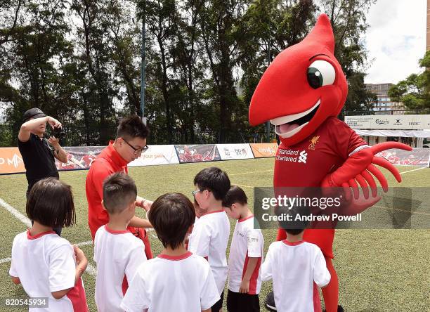 Mighty Red mascot of Liverpool during a soccer school on July 22, 2017 in Hong Kong, Hong Kong.