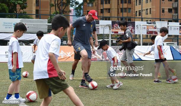 Gary McAllister legend of Liverpool taking part in a soccer school on July 22, 2017 in Hong Kong, Hong Kong.