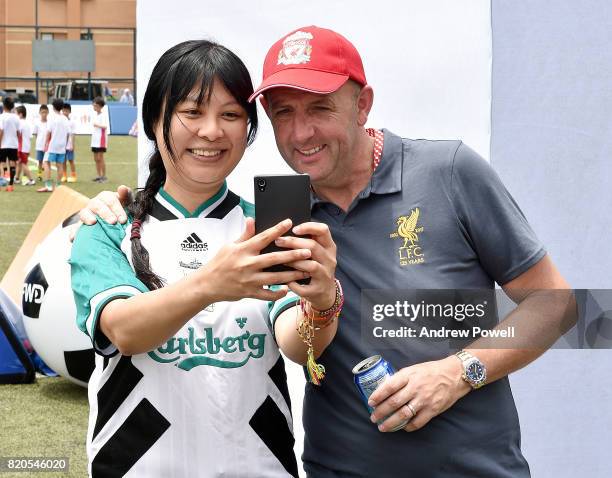 Gary McAllister legend of Liverpool posing for photographs during a soccer school on July 22, 2017 in Hong Kong, Hong Kong.