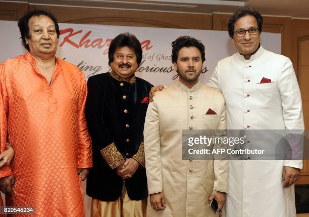 Indian Ghazal singers Bhupinder Singh,Pankaj Udhas , Javed Ali , and Talat Aziz attend the Ghazal music festival "Khazana", raising funds for cancer...