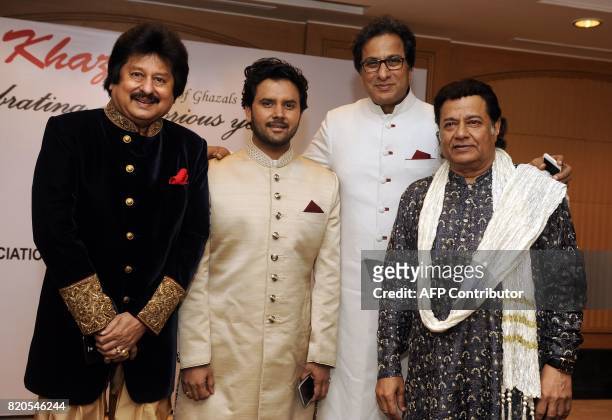Indian Ghazal singers Pankaj Udhas , Javed Ali , Talat Aziz , and Anup Jalota attend the Ghazal music festival "Khazana", raising funds for cancer...