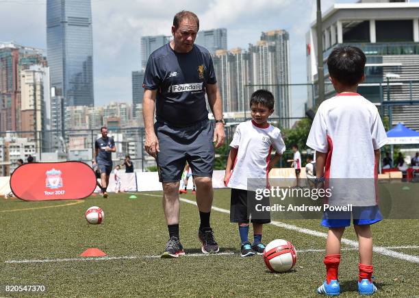 Liverpool Foundation coaches during a soccer school on July 22, 2017 in Hong Kong, Hong Kong.