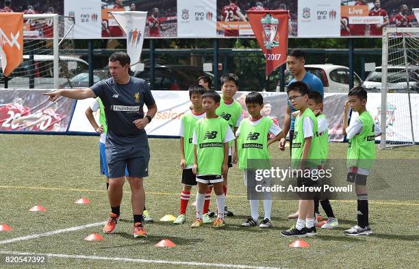 Liverpool Foundation coaches during a soccer school on July 22, 2017 in Hong Kong, Hong Kong.