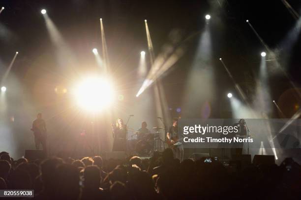 Slowdive performs onstage during day 1 of FYF Fest 2017 on July 21, 2017 at Exposition Park in Los Angeles, California.