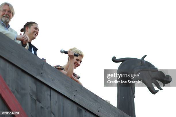 Michael Hirst, Alex Hogh Anderson, and Katheryn Winnick of HISTORY'S "Vikings" attend the Viking Funeral Ceremony at San Diego Comic Con 2017 on July...