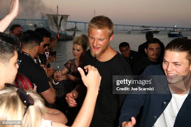 Alexander Ludwig and Alex Hogh Andersen of HISTORY'S "Vikings" attend the Viking Funeral Ceremony at San Diego Comic Con 2017 on July 21, 2017 in San...