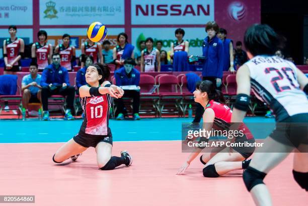 Koyomi Tominaga of Japan controls the ball during their match against Serbia at the Women's Volleyball World Grand Prix in Hong Kong on July 22,...