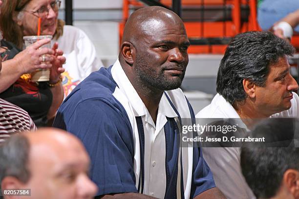 Lawrence Taylor, former NFL star, attends the game of the Connecticut Sun against the Los Angeles Sparks on July 24, 2008 at the Mohegan Sun Arena in...