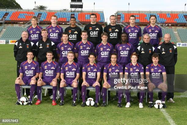 The Perth Glory players pose for a teamshot during the official Perth Glory 2008/2009 Hyundai A-League portrait session at Members Equity Stadium on...