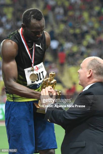 Usain Bolt of Jamaica and Prince Albert of Monaco during the IAAF Diamond League Meeting Herculis on July 21, 2017 in Monaco, Monaco.