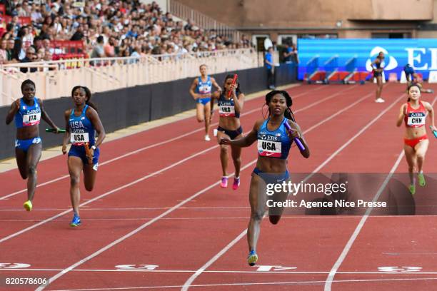 Aaliyah Brown of USA women's 4x100 m relay during the IAAF Diamond League Meeting Herculis on July 21, 2017 in Monaco, Monaco.