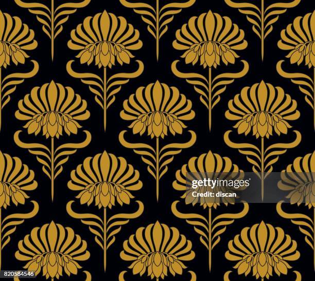 seamless pattern with golden flowers - art deco stock illustrations