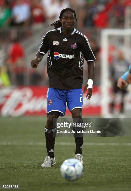 Midfielder Shalrie Joseph of New England Revolution with the ball during the 2008 Pepsi MLS All Star Game between the MLS All Stars and West Ham...