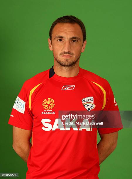 Michael Valkanis poses during the official Adelaide United 2008/2009 Hyundai A-League portrait session at Hindmarsh Stadium on July 24, 2008 in...