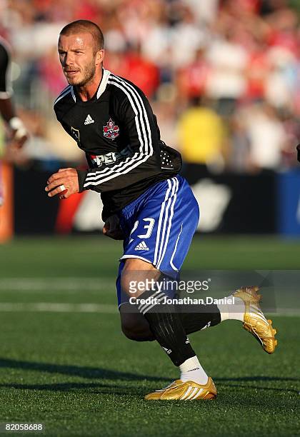 Midfielder David Beckham of L.A. Galaxy runs during the 2008 Pepsi MLS All Star Game between the MLS All Stars and West Ham United at BMO Field on...
