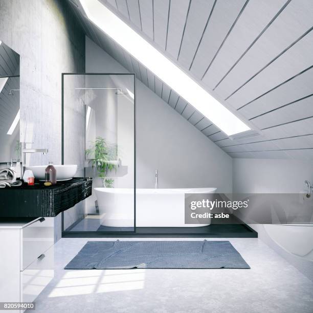 salle de bain loft - bathroom white design photos et images de collection